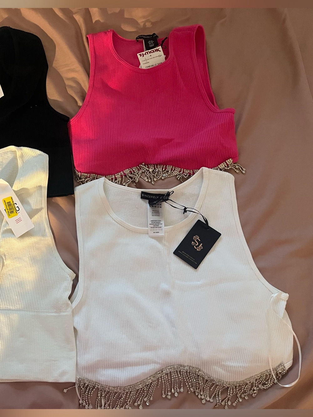 Sincerely Jules Ribbed Crop Tank Top in White, Black & Hot Pink